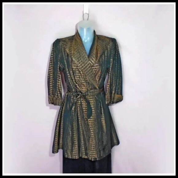 Vintage Evening Cover Copper Gold Metallic Mini Dress 40s Lounge Jacket - Picture 4 of 14